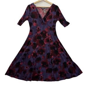 Vtg Purple Floral Dress Womens 4-6 V Neck Stretch Y2K Fairycore Whimsy George